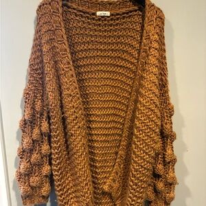 In Bloom Textured Knit Cardigan in Warm Brown